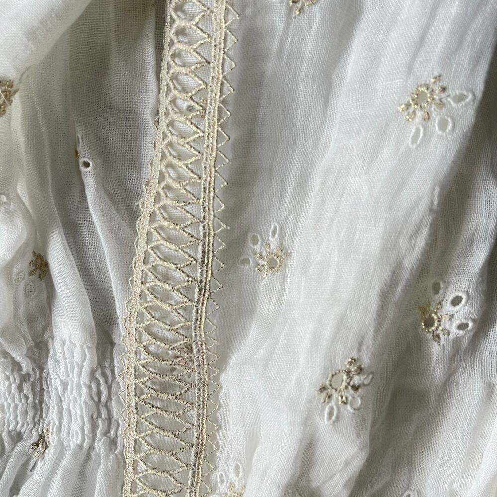 Temptation Positano Irlanda White Smocked‎ Eyelet 100% Linen Mini Dress - Picture 10 of 12
